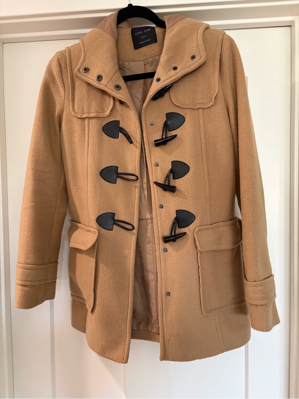 Love Tree Camel Toggle Pea Coat with Hood